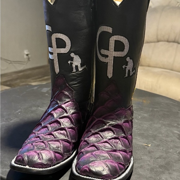 Men's Black & Purple Western Cowboy Boots with Textured Vamp
